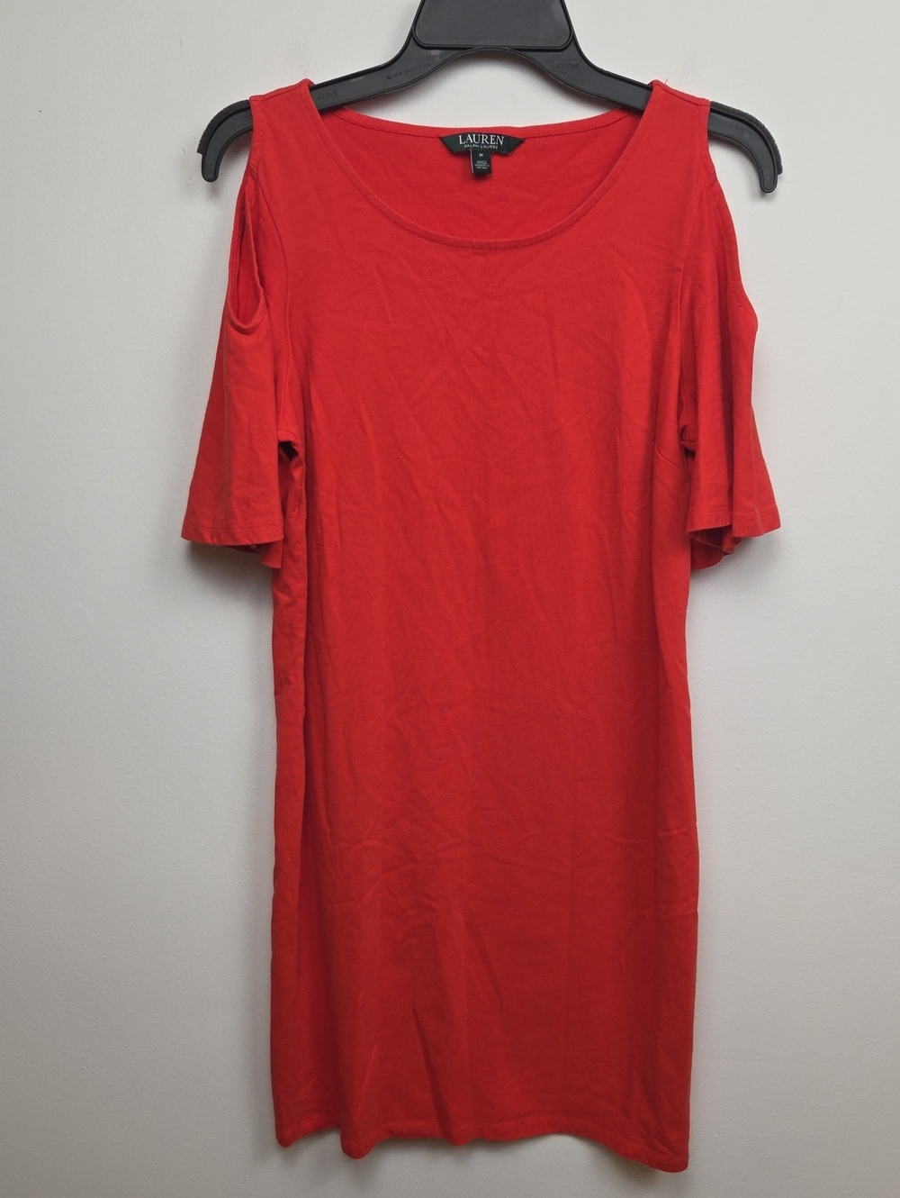 Lauren Ralph Lauren Red Cold-Shoulder Casual Cotton Shift Dress Medium